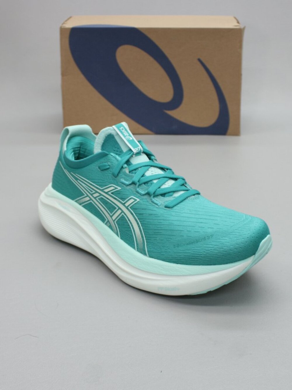 Asics Ladies 7.5 Gel-Nimbus 27 Wave Teal Mint Running Shoes Sneaker 1012B753-400